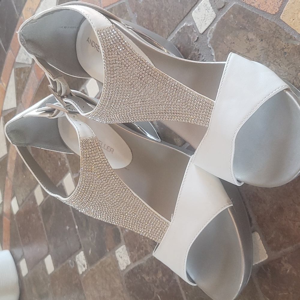Andrew Geller White Rhinestone Shoes